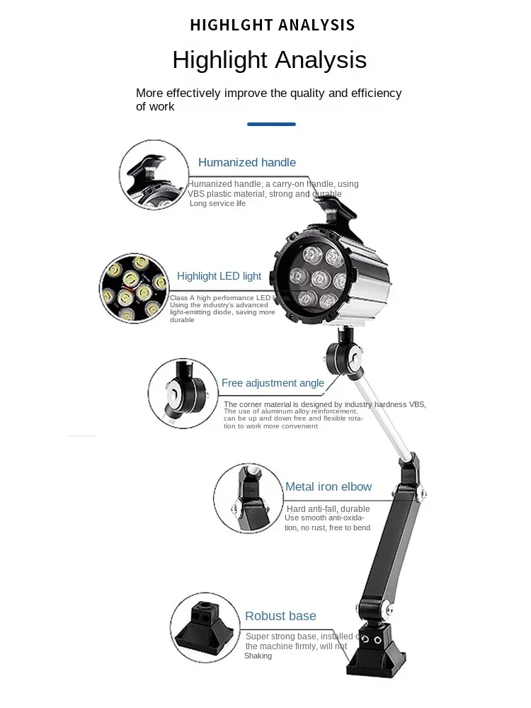 35W LED Machine Tool Work Light Waterproof Oil-Proof Numerical Control Milling/Lathe Drilling Machine Long Arm Mechanical Lamp