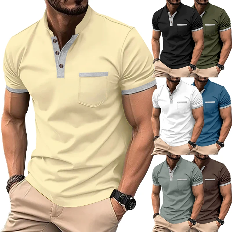 Polo à manches courtes d\'été pour hommes, T-shirt décontracté pour documents solides Chemise respirante pour hommes pour hommes S-3XL de vêtements