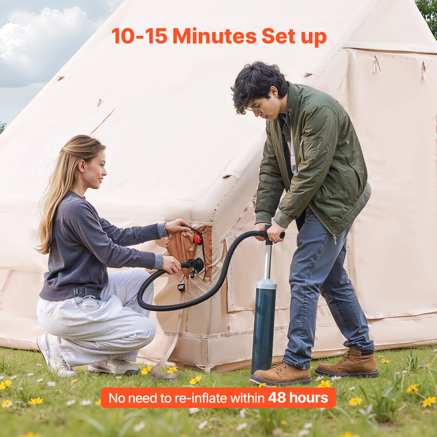 خيام SucceBuy القابلة للنفخ للتخييم سهلة الإعداد تفجير خيمة مع مضخة يدوية خيمة أكسفورد 300D مع حقيبة تخزين جاك الموقد متضمنة #6