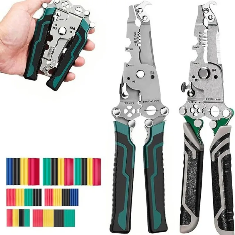 

8-in-1 Foldable Wire Stripper 2 Pcs Multi-function Professional Tool With 164 Pcs Heat Shrink Tube Set For Electrician Work
