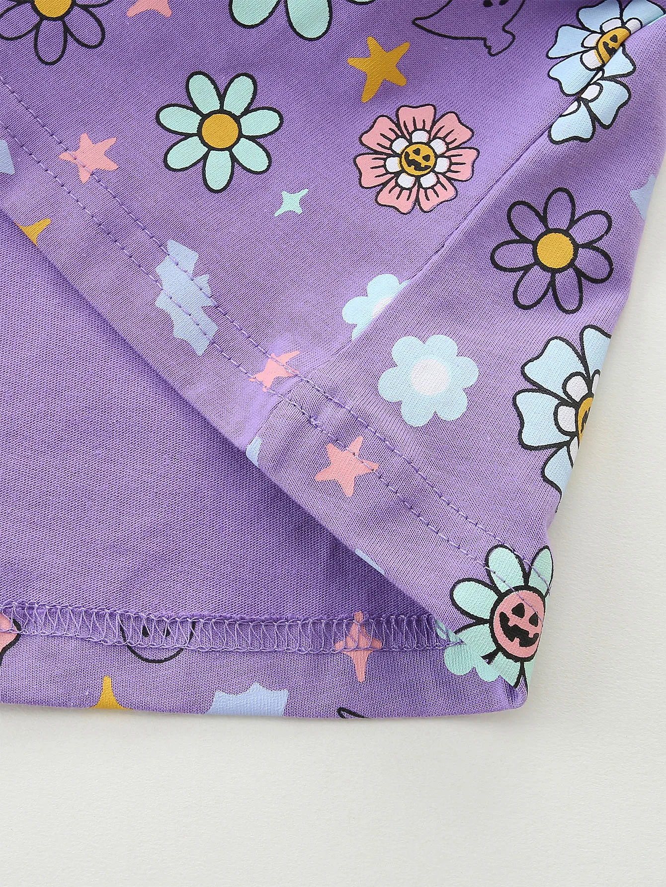 TUONXYE Halloween-Kleid aus Baumwolle für Babys, langärmelig, lila, mit Blumenmuster, Geister-Motiv, Kleinkind-Kleid, Kürbis-Patches, lässiges Party-Outfit – Detail 7