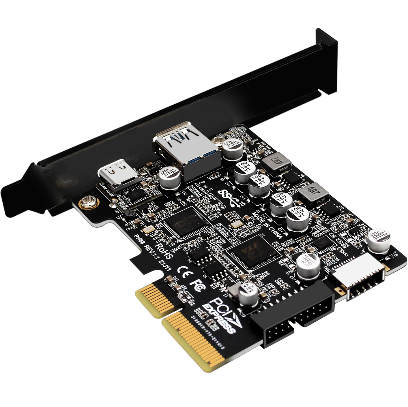 

PCIE 3.0 To USB 3.2 Gen2 Type-C 10Gbps Data Transfer Quick Charge USB-C Controller PCI-E Type E 19Pin Type E Card