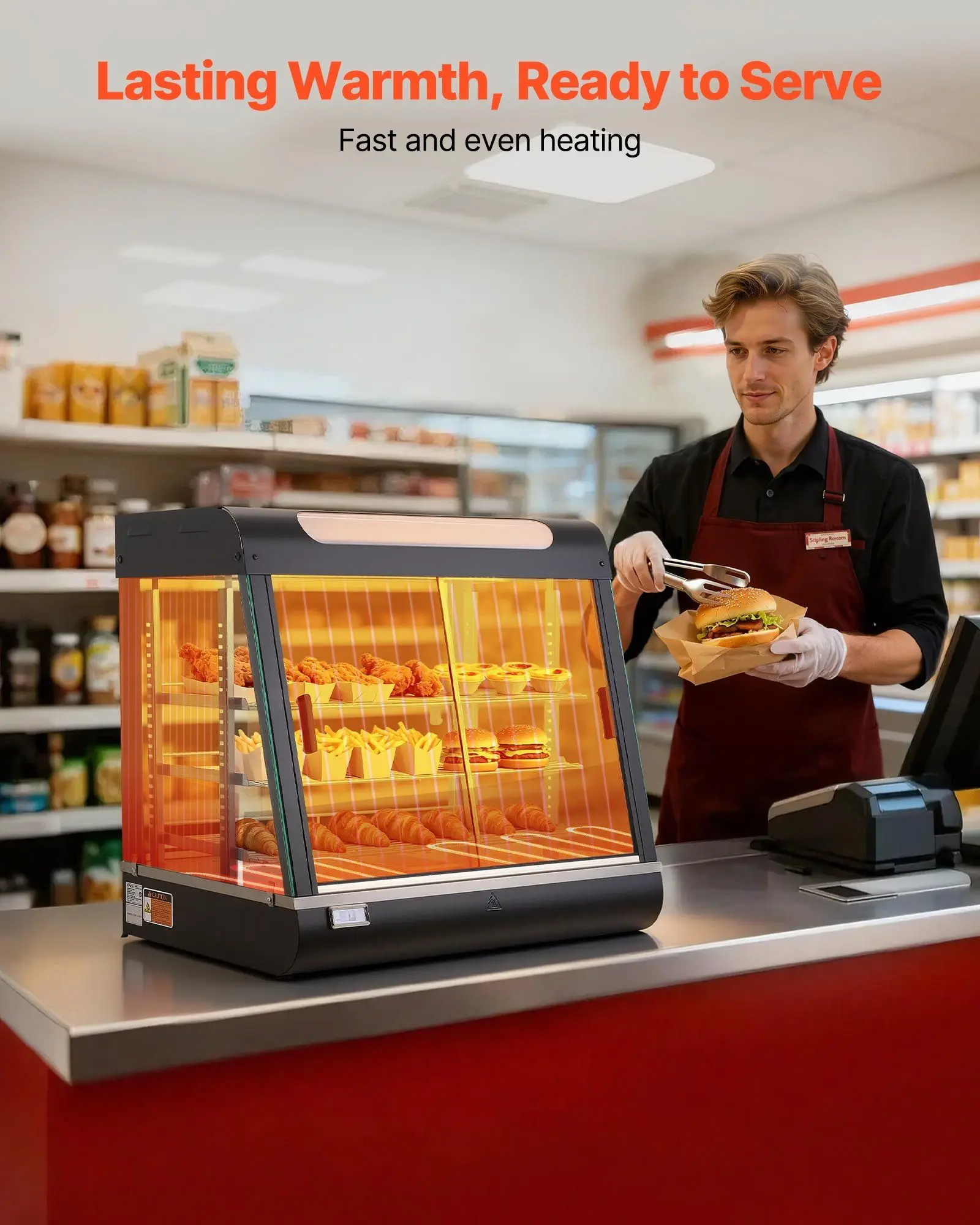 

3-Tier Commercial Food Warmer Display, 1200W Food Display Warmer with LED Light, Top Storage and Adjustable Shelves, 86-185