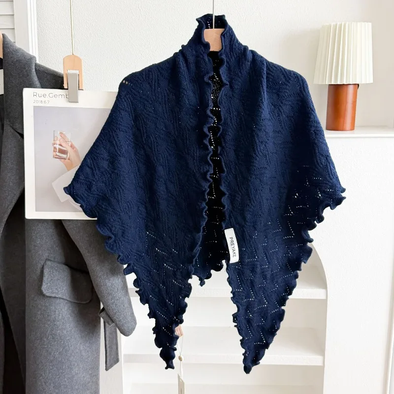 Koreanischer schlichter Herbst- und Winter-Schal in Uni-Farben, eleganter gestrickter Wollmischschal, Dreieckstuch, Damenaccessoire – Detail 6