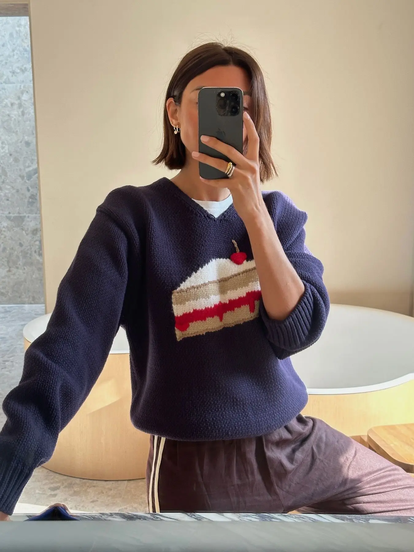 

Cake Pattern Jacquard Women Knitted Pullover Autumn Winter Round Neck Long Sleeve Fashion Female Sweater