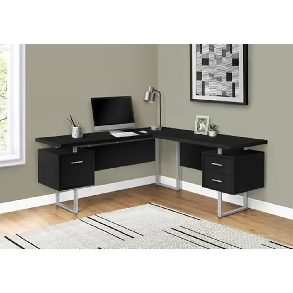 Computer Desk L-Shape Home Office Grey Metal Laminate Storage Drawers 70