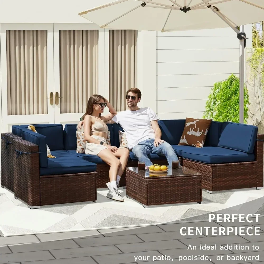 Xmsj Outdoor-Sofa garnituren, mit Glas-Couch tisch für Garten-Hinterhof deck, 7-teilige Outdoor-Gartens ofa garnitur