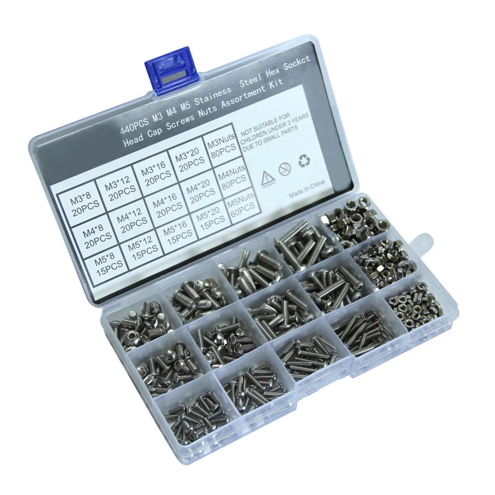

440Pcs 304 Stainless Steel Truss Head Screw Nuts Bolts M5 Metric Antirust Strong Waterproof Ideal Home Office Machinery Industry