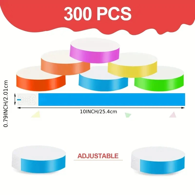 300pcs Paper Bracelets, Waterproof Neon Paper Wristbands For Identification For Events Music Festivals Concerts Exhibitions