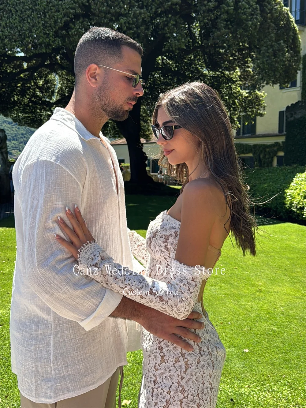 Qanz plage Mini robe De mariée chérie dentelle Appliques robes De mariée manches amovibles Vestido De Novia Civil Boda personnalisé