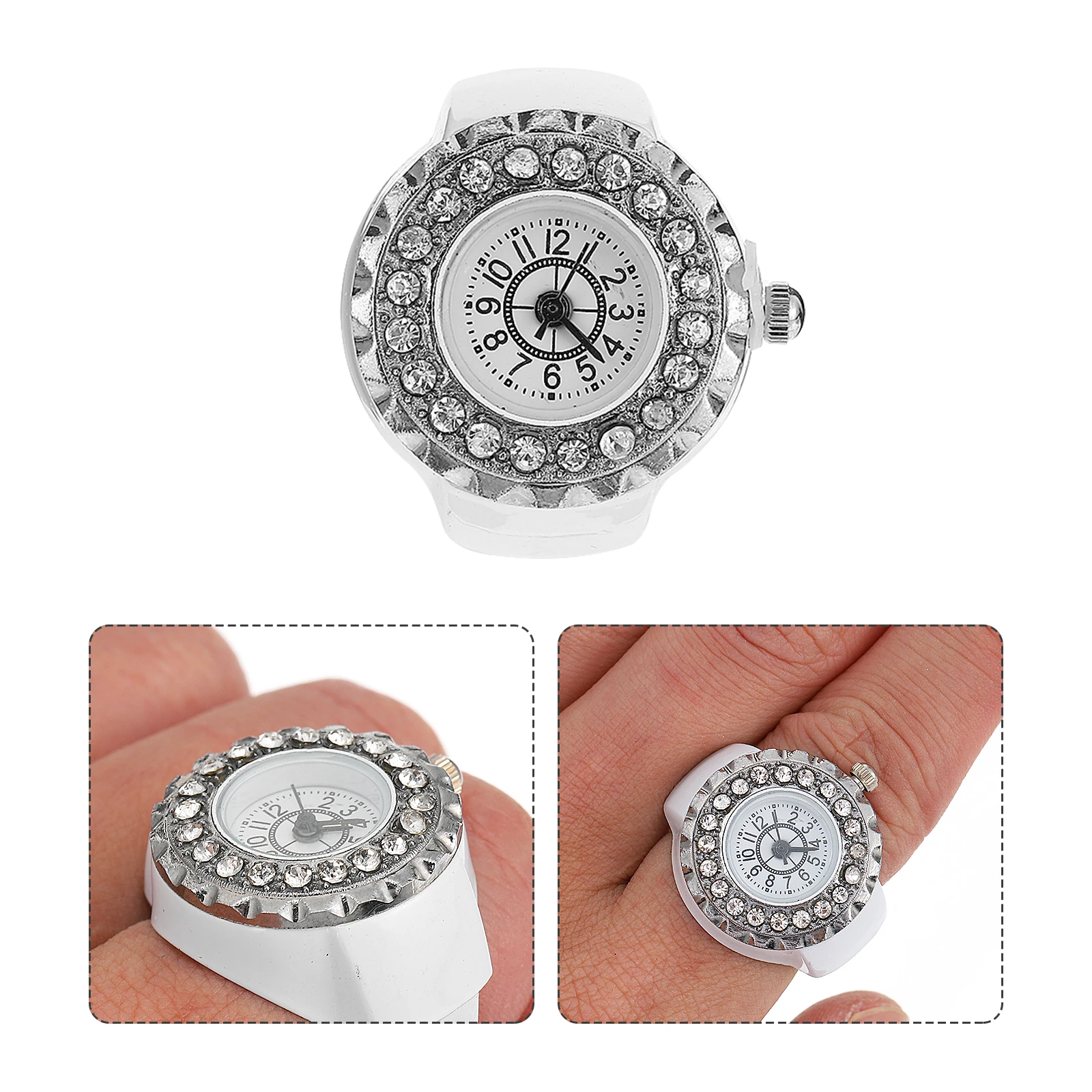 

Diamond Inlaid Ring Zinc Alloy Mini Finger Jewelry Electronic Timepiece Decorative Watch For Women Quartz Watch