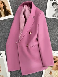 Purple Pink Metal Button Suit Coat New British Style Design Feeling Double-breasted Suit In Spring and Autumn Blazer Women