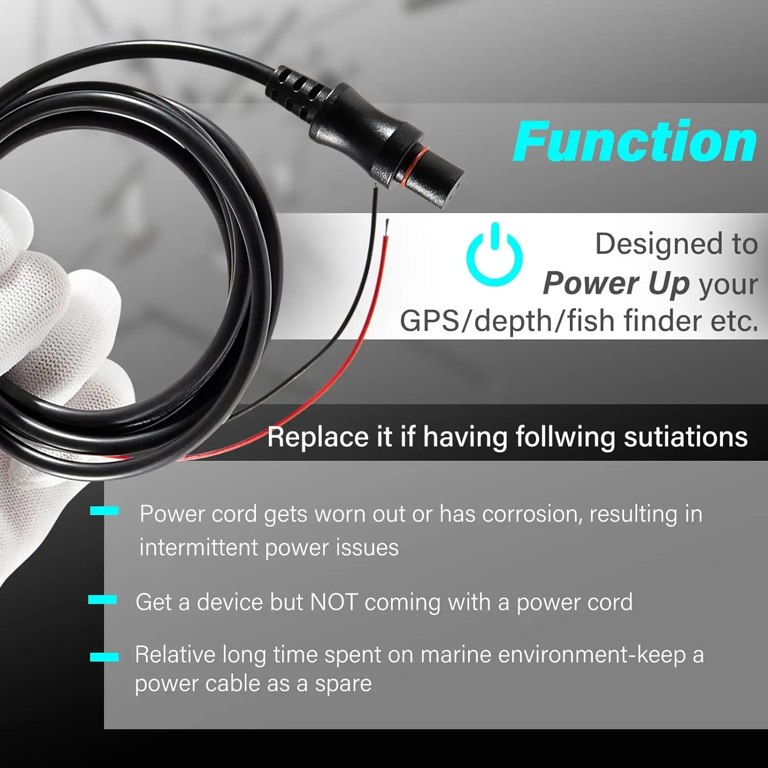 MX 000-14172-001 Hook2 Power Cable Replace for Lowrance Fit for All Hook2 Models 5/7/9/12 Waterproof