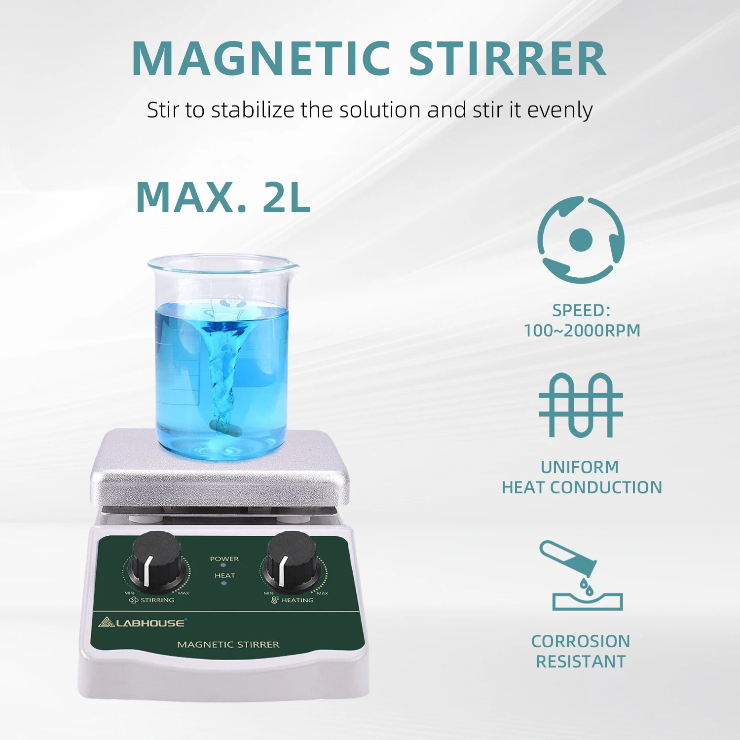LABHOUSE LHS‑2 Hot Plate Magnetic Stirrer, Max 300°C/572°F, 2000 RPM, 2L Stirring Capacity