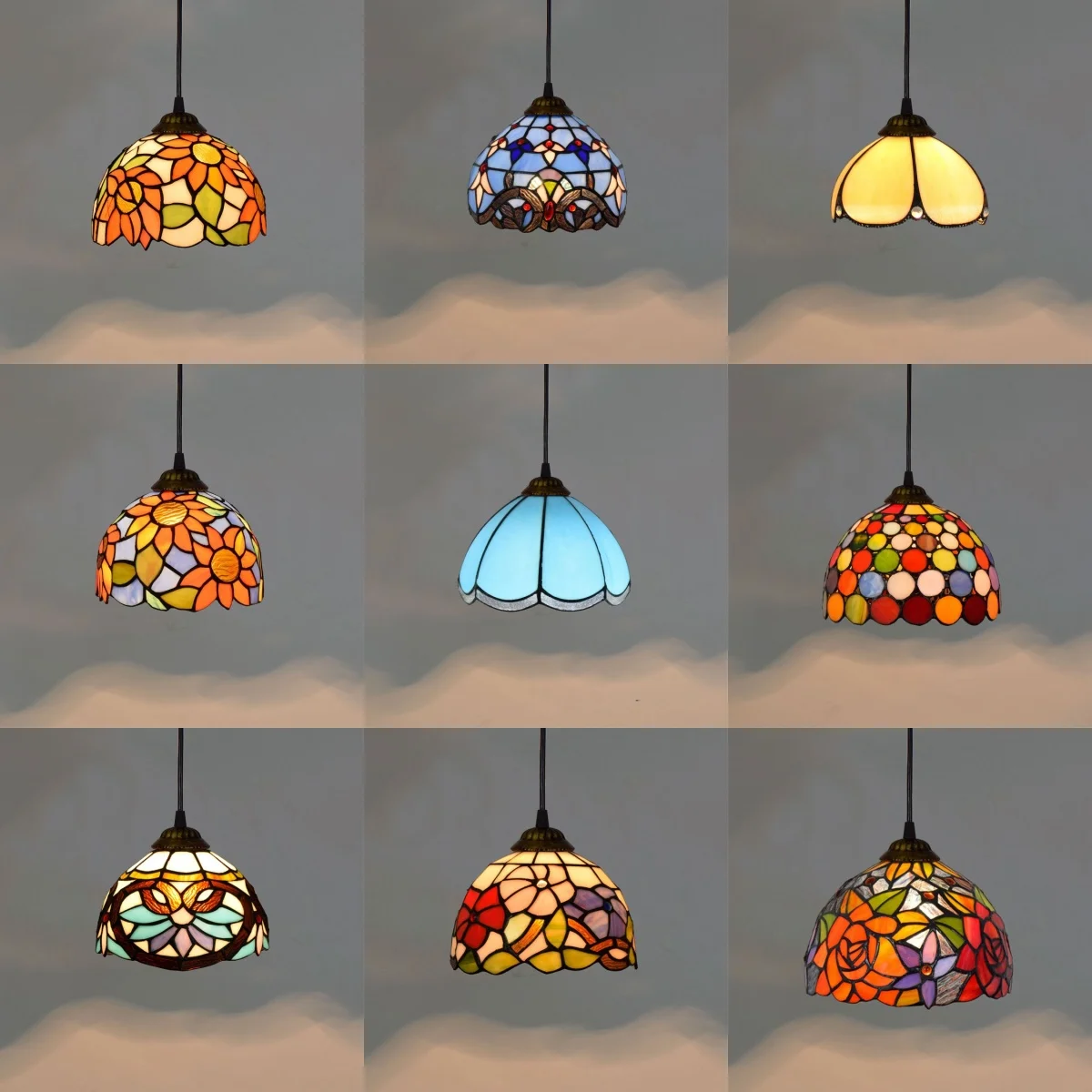 20cm/8“ European Stained Glass Pendant Lamp Dinning Room Chandeliers Hanging Light Bedroom Lighting Fixture Home Luminaria Decor