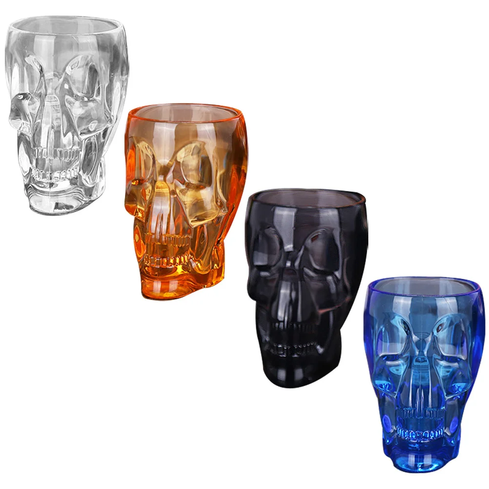

4Pcs Skull Cup Creative Drinking Mug Thickened Acrylic Material Round Mouth Smooth Edge for Beer Coffee Home Party Bar