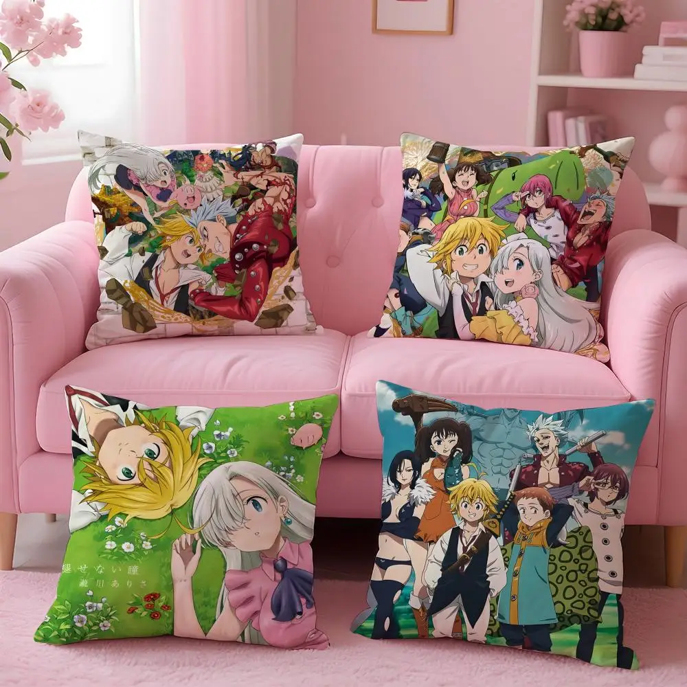 Anime T-The Seven Deadly Sins Cushion Cover Breathable Linen Pillowcase Summer Odorless Eco-Friendly Invisible Zipper Washable