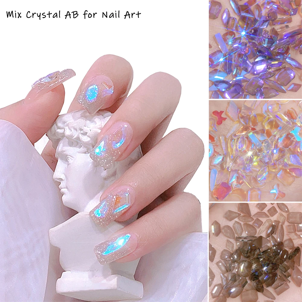 100Pcs-Aurora Crystal Nail Rhinsetone Jewelry Mix AB Glass Flatback Gems Stone Nail Y2K Decor Parts DIY 3D Manicure Accessory