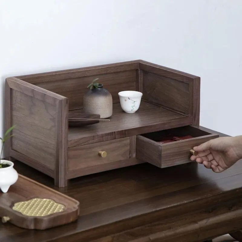 Black Walnut Solid Wood Tea Storage Rack Multi-functional Kitchen Desktop Shelf Light Luxury High-end Organizer