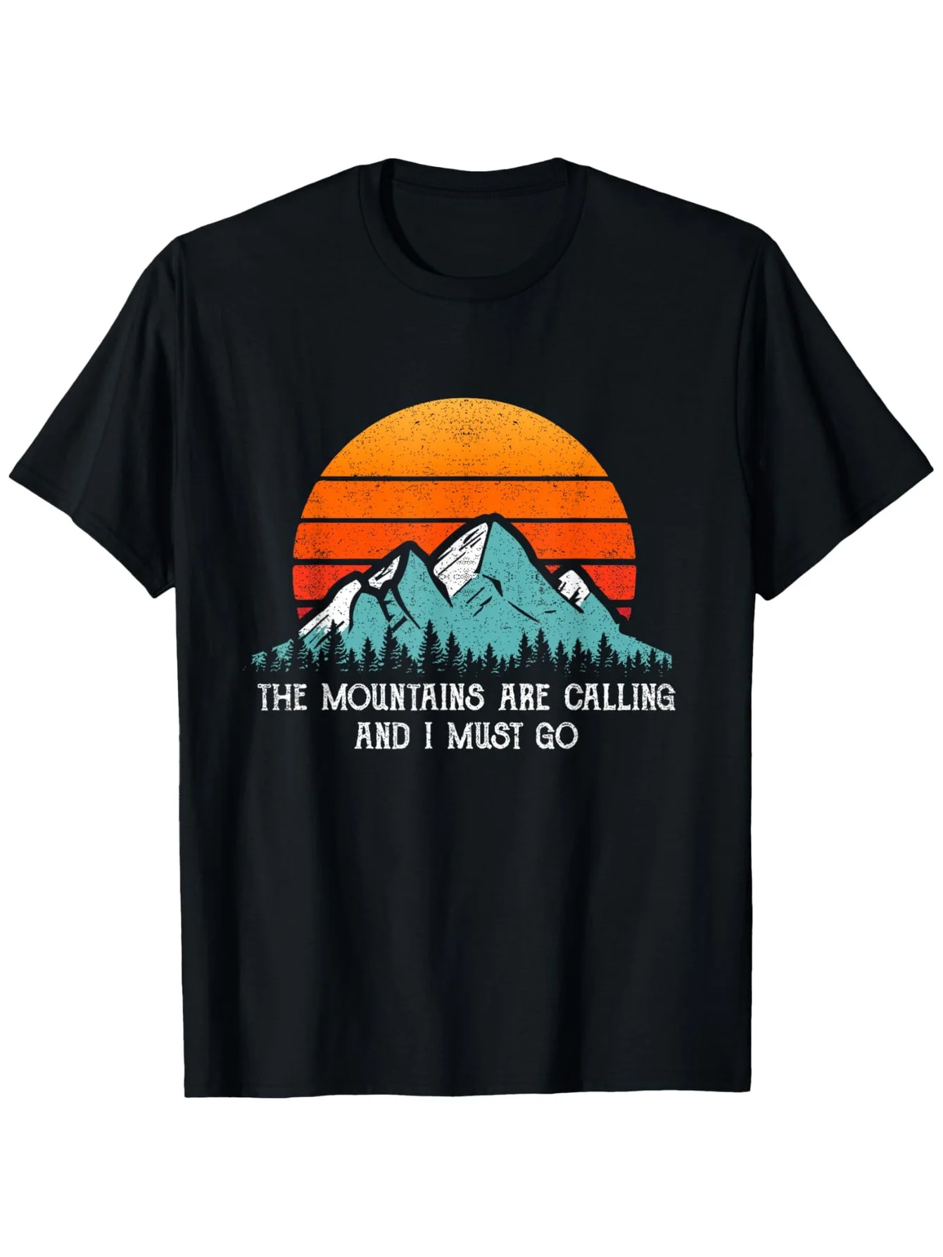 

Vintage Retro Sun & Mountains T-Shirt - 100% Cotton S-XXXL, Black "The Mountains Are Calling" Tee