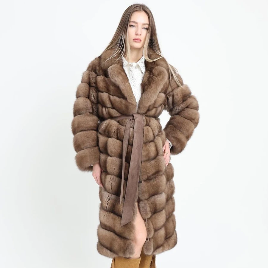 Real Fox Fur Coats Matching Belt Fox Fur Jackets Womens High Quality Warm Women's Winter Fur Coat