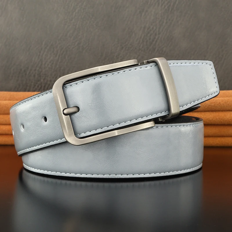 

High quality light genuine leather pin buckle designer belts men casual brand luxury younth boys jeans cintos masculinos green
