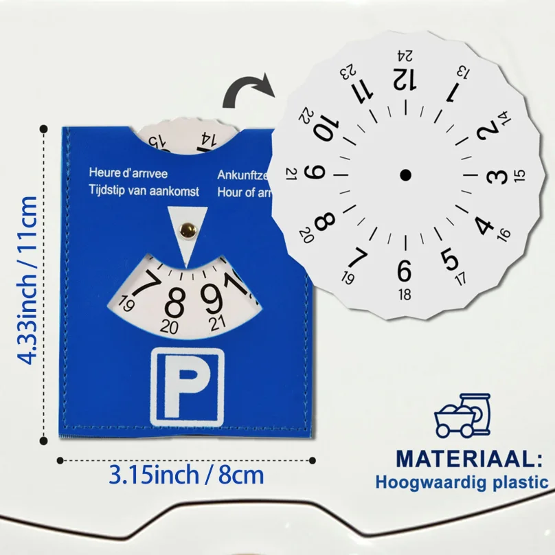 Blue PU Leather Parking Disc 4 Language Version Durable & Water-Resistant Arrival Timer for Car - Universal European Design