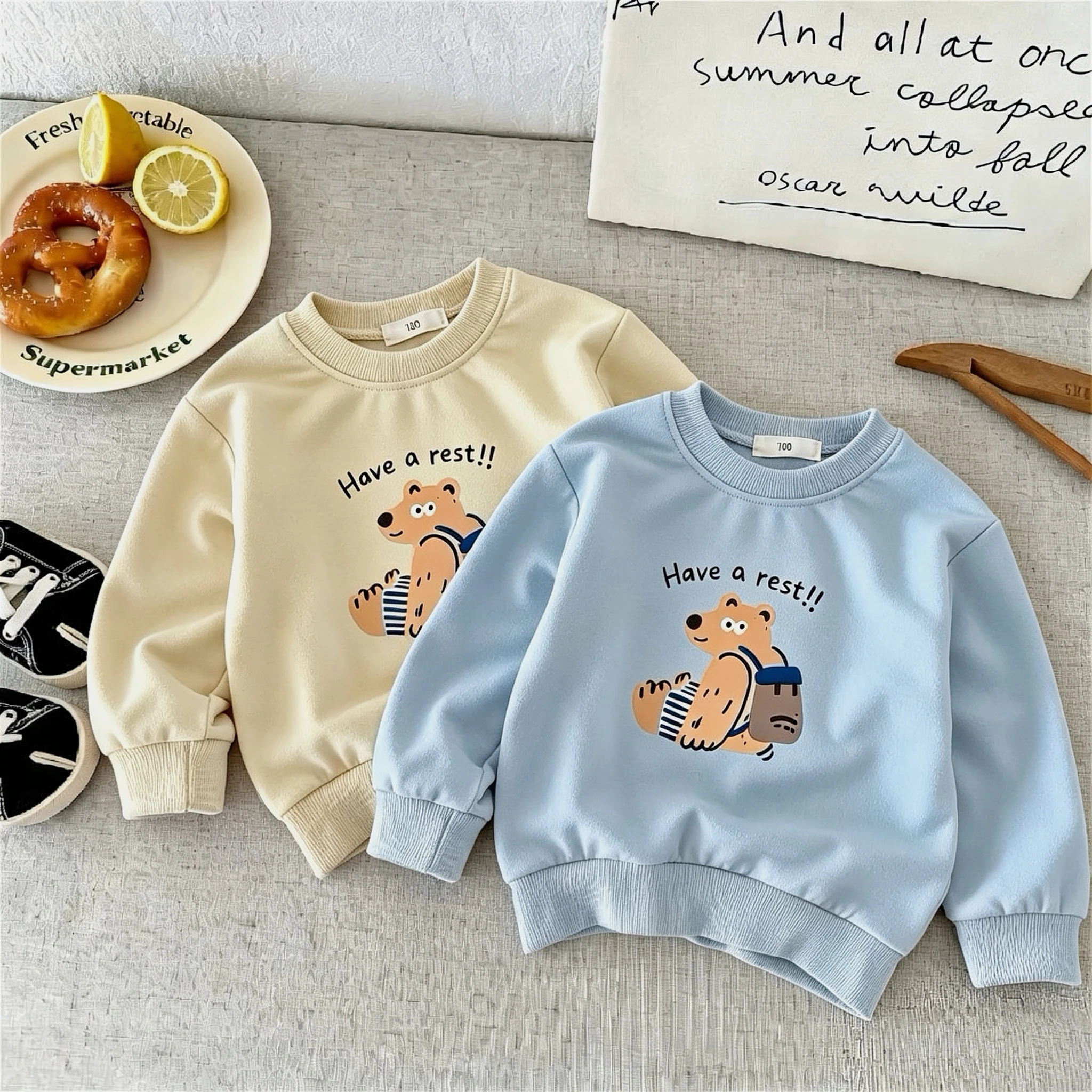 Cartoon Pattern Kids Long Sleeve Tops Autumn Sweatshirt Baby Girl Boy Clothes Fashion Casual Round Collar Hoodie Children's Wear