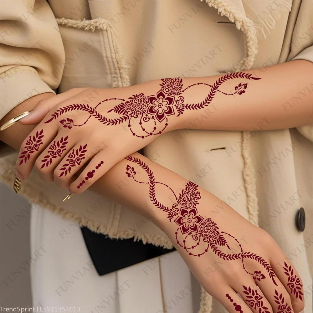 Reusable Flower Henna Stencil Hand Body Tattoo Template For Women Wedding Festival Body Makeup Painting Tool