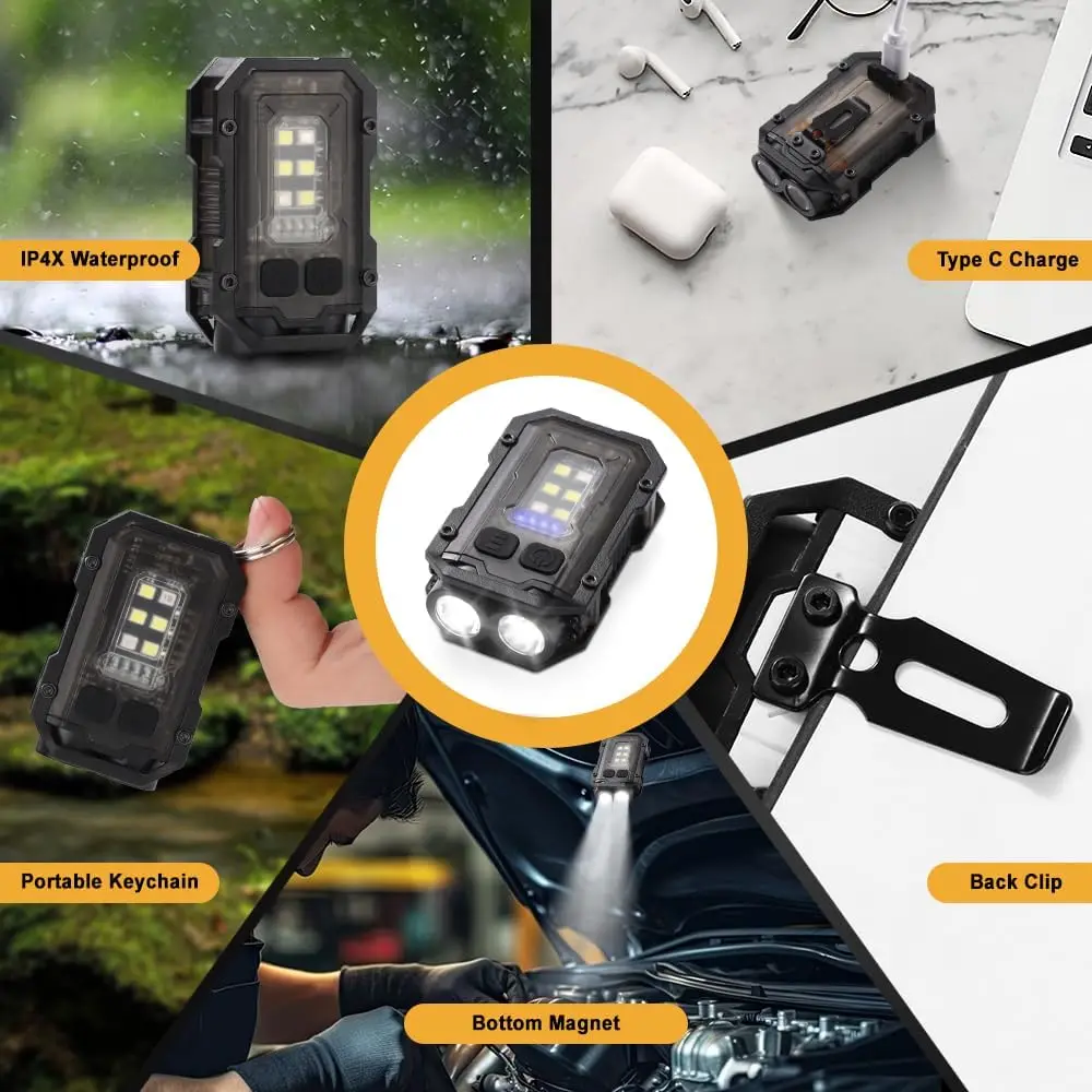 XIWANGFIRE-Torcha de bolsillo superbrillante, Linterna LED multifuncional, Linterna magnética COB EDC, Mini llavero, Linterna recargable