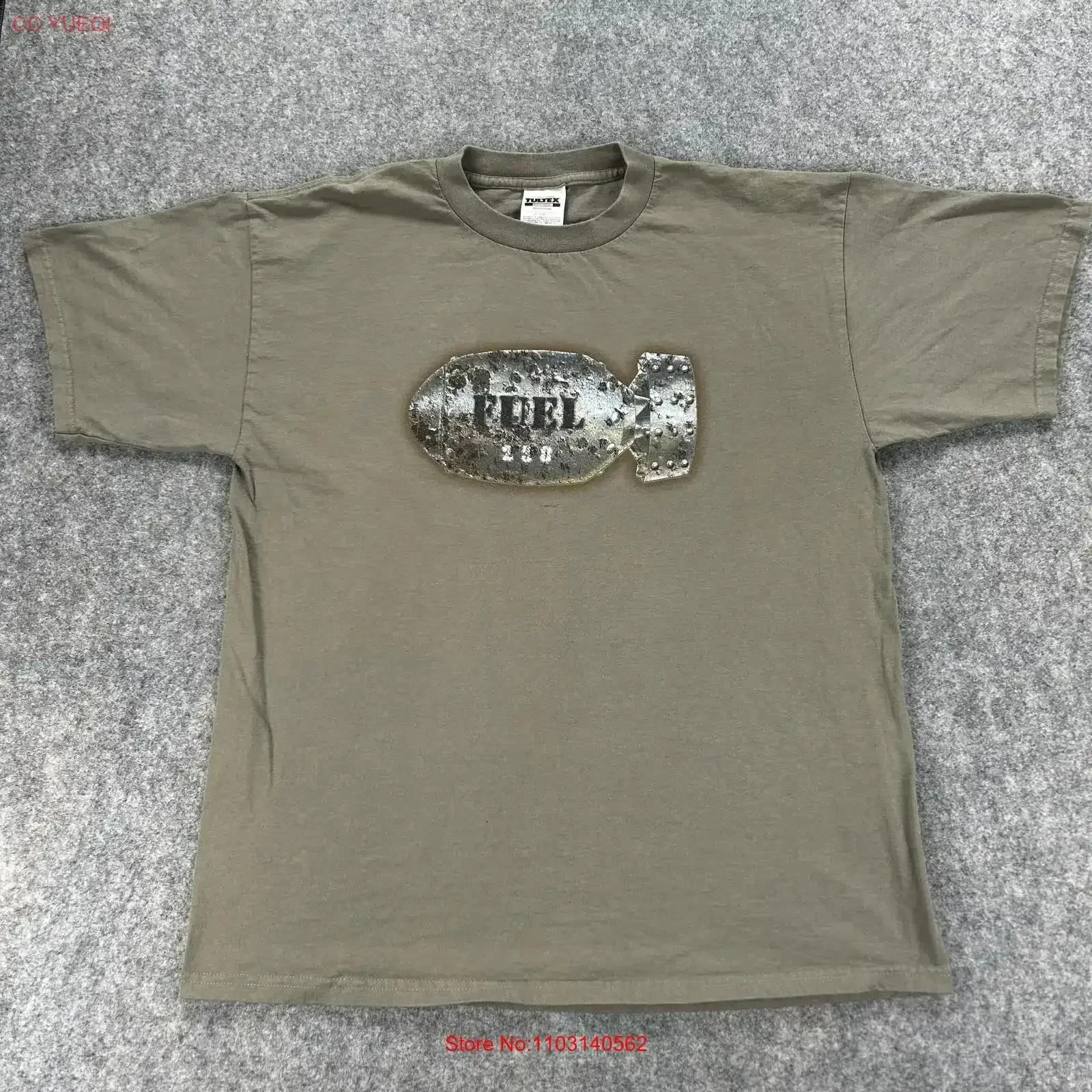 Camiseta Vintage Fuel Sunburn 1999 World Tour para hombre, talla XL, verde, estilo rock, concierto de los 90, con efecto lavado, ligeramente vintage