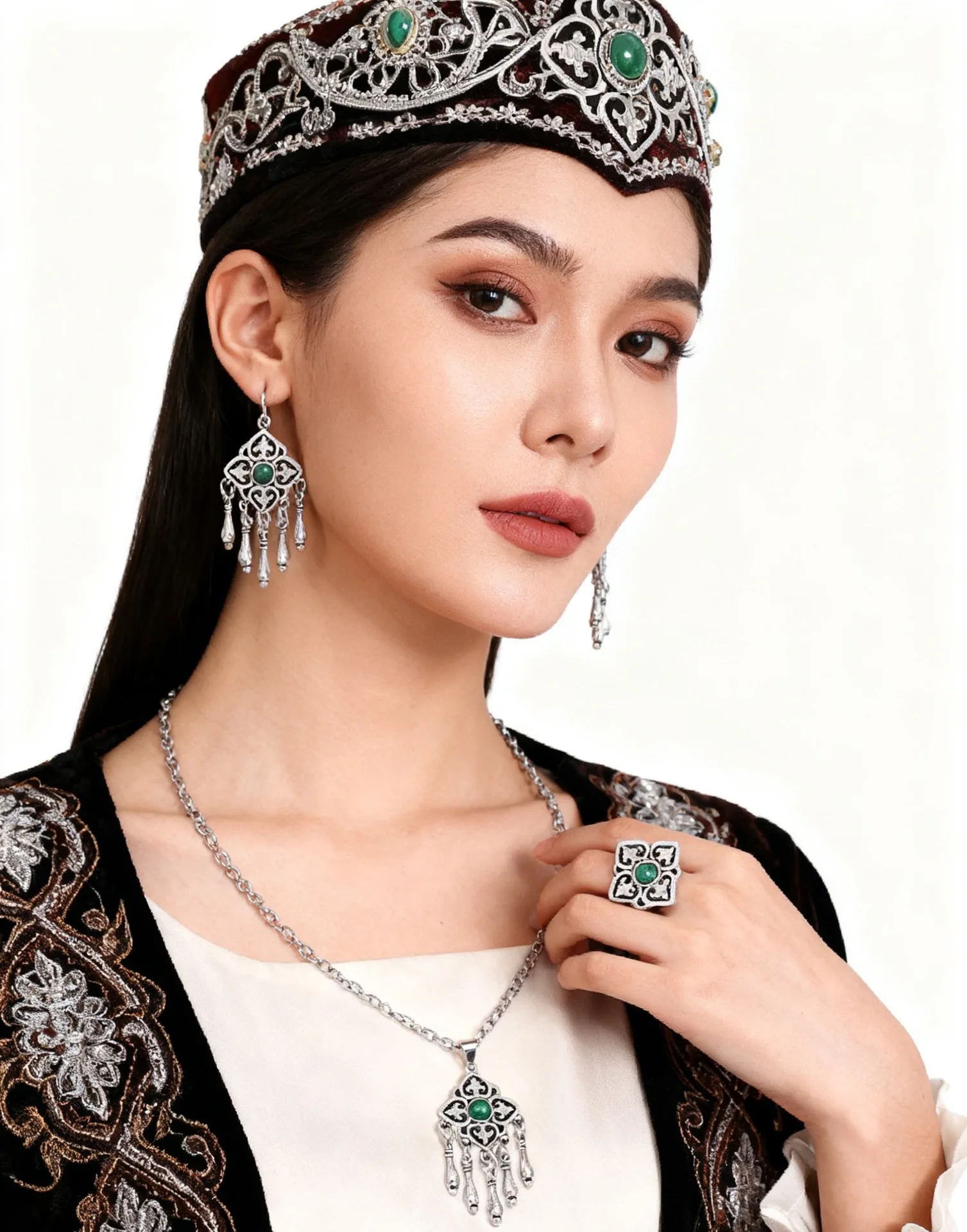 

Bohemian Colorful Resin Beads Alloy Pendant Necklace Earrings Rings Jewelry Set For Women Trendy Ethnic Kurdish India Accessory