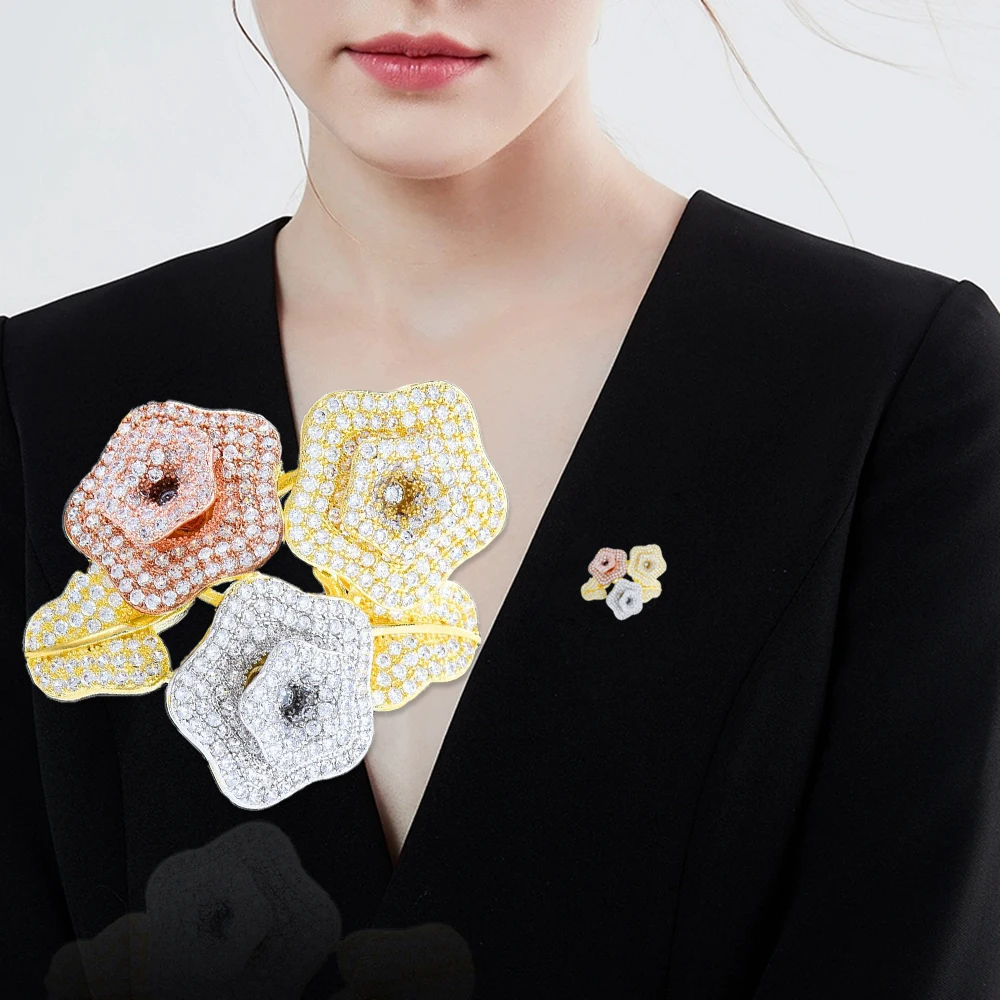 Siscathy Noble And Elegant Aristocratic Flower Lapel Pins AAA CZ Zircon Badges Luxury Women's Brooch Party Dress Clothes Corsage