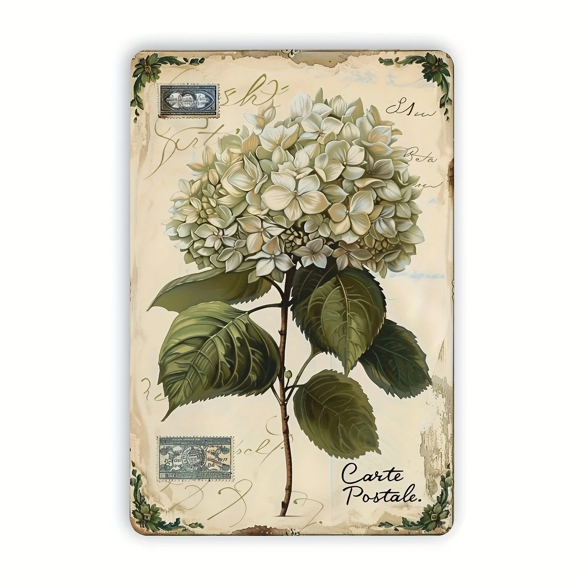 1Pc 2D Retro Botanical Hydrangea Metal Tin Sign Vintage Floral Iron Wall Plaque, Distressed Flower Decor for Farmhouse Kitchen