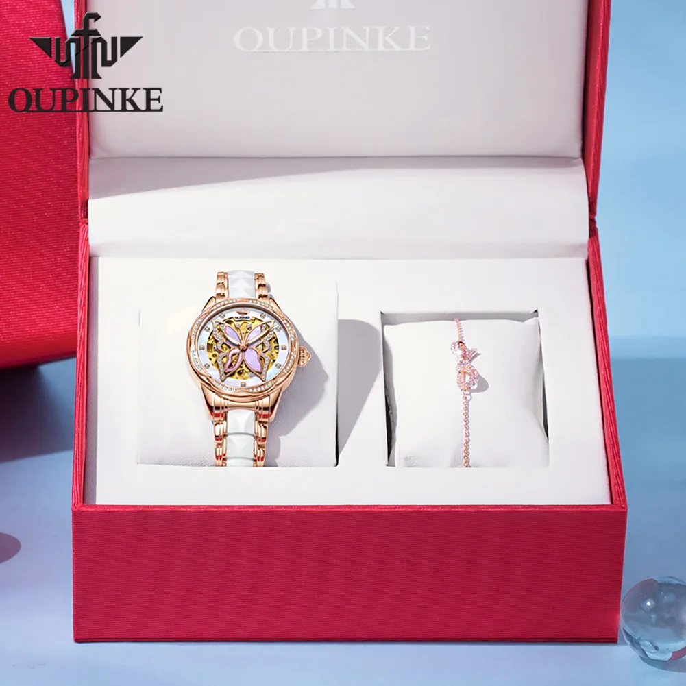 OUPINKE 3239 Ladies' Watch Elegant Luxury Diamond Butterfly Watches Gift Set Automatic Mechanical Watch for Women