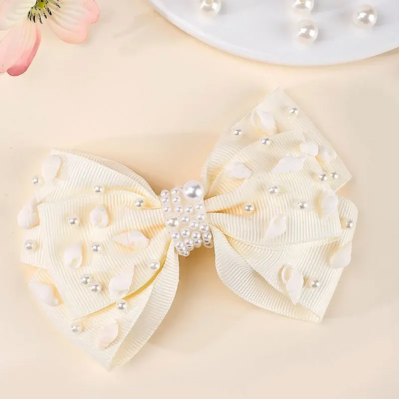 Fashion Girls Pearl Hair Bow Clips Boutique Ribbon Rose Hairpin Barrette Kids Hair Styling Tools Headwear Girls Hair Accessories