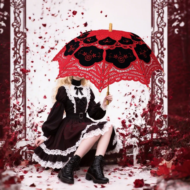 Gothic Black Purple Lace Parasol Lolita Umbrella for Witch Wedding Bridal Cosplay Photoshoot Lady Costume Props 1920