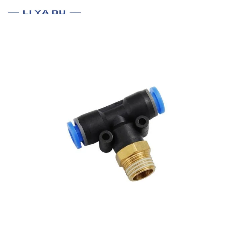 5/10PCS PB Tee T type Pneumatic Fitting Quick Connector 6-12mm Hose Tube to 1/8 1/4 3/8 1/2 Thread Air Compressor Joint Coupler