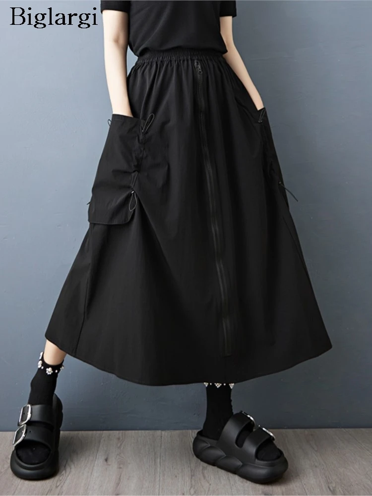 

Oversized Summer Elastic Waist Skirt Women Irregular Pleated Fashion Ladies Skirts Casual Loose Woman Skirt