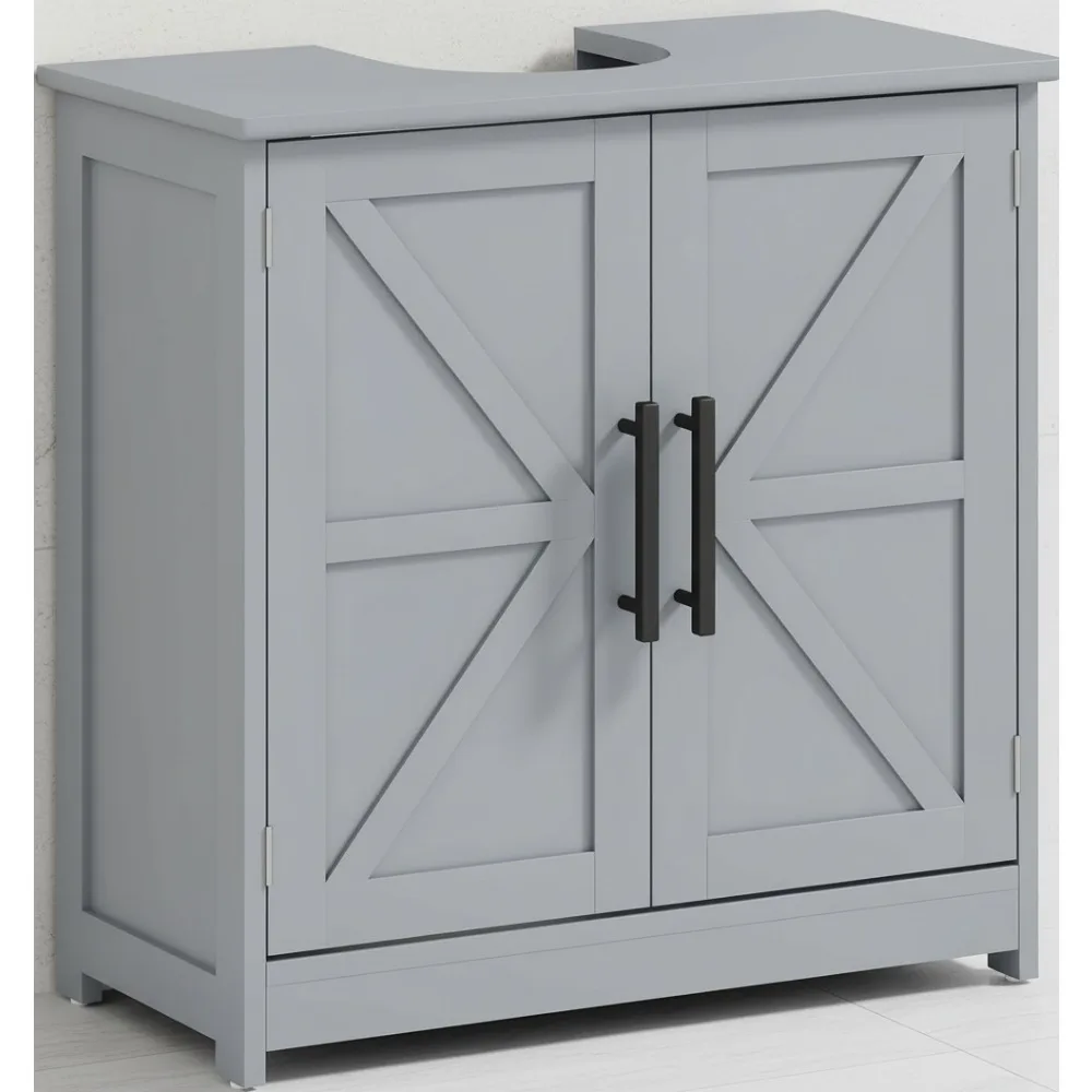 

Отдельно стоящий шкаф для раковины в ванной комнате в фермерском доме с регулируемой полкой, дверцами сарая, темно-серое хранилище для небольших помещений