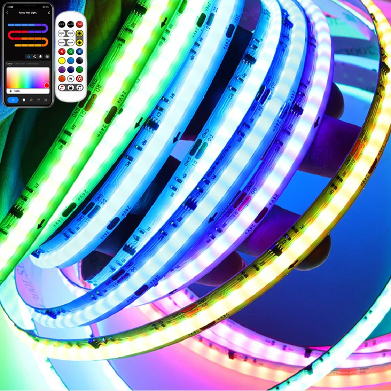 

Tuya Smart COB LED Strip Light RGBIC Dreamcolor Led Ribbon Lamp DC 24V Dimmable RGB Tape 420LEDs/m Addressable Indoor Lighting