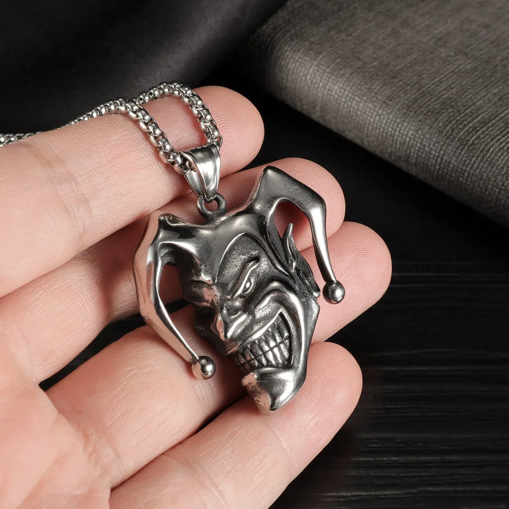 Silver Color Joker Pendant Necklace For Women Men Vintage Fashion Stainless Steel Chain Hip Hop Rock Neck Jewelry Male Gifts view 3