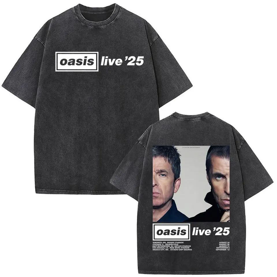 Rock Band O-Oasis Live 25 Tour Vintage Washed T-Shirts Men Women