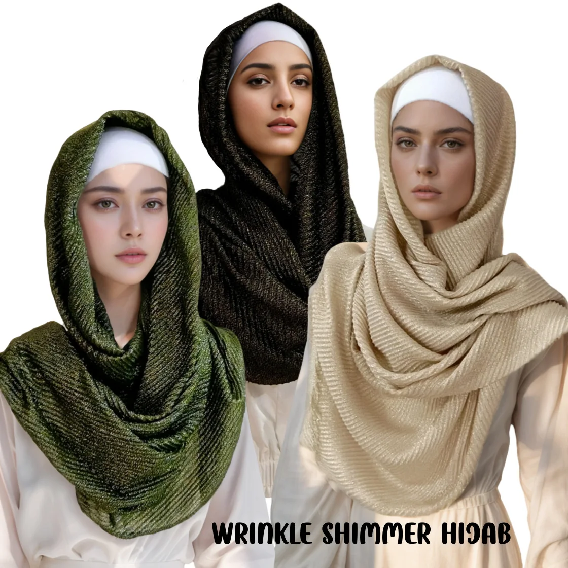 

41-цветные мусульманские хиджабы со складками для женщин, плиссированные блестящие золотые и серебряные проволочные шаль, роскошный однотонный платок, хиджаб для свадебной вечеринки