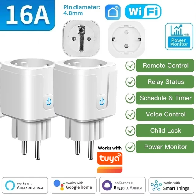 Inteligentna wtyczka WiFi EU 16A/20A z funkcją monitorowania zużycia energii, timerem, zdalnym sterowaniem przez aplikację i sterowaniem głosowym, kompatybilna z Alexa i Google Home.