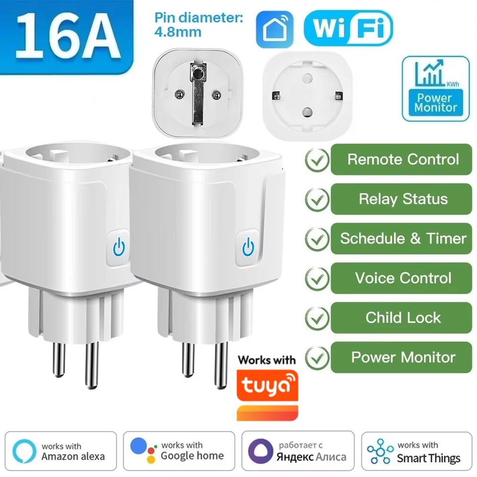  EU WiFi Smart Plug 16A/20A Smart Socket with Power Monitoring Timer Remote APP Voice Control Compatible with Alexa Google Home 