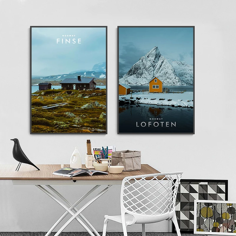 Travel City Norway Art Canvas Painting Print Poster Aurora Mountain Wall Modern Picture Living Room Home Decor No Frame