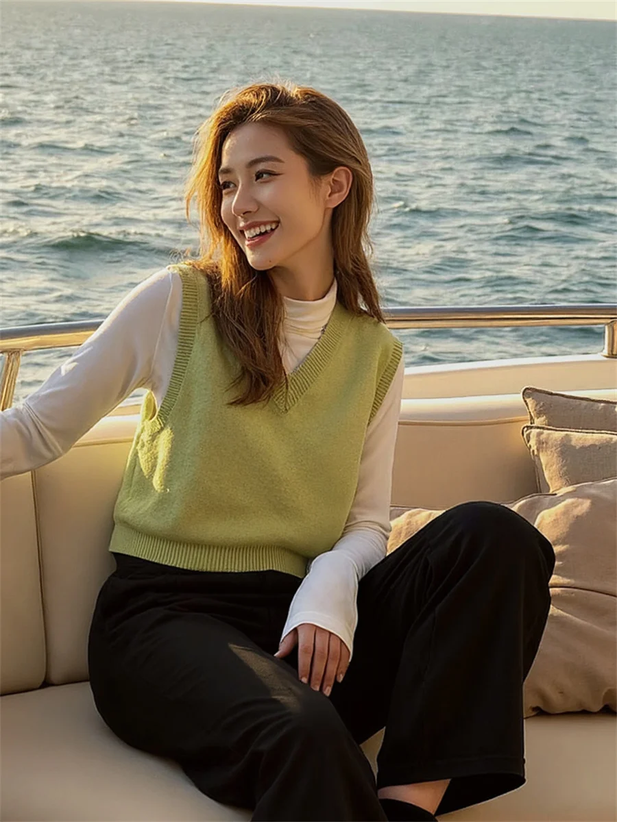 

Женские свитера, жилеты Dames, осенние универсальные шерстяные пуговицы без рукавов, повседневные, простые, элегантные, модные, женские, современные