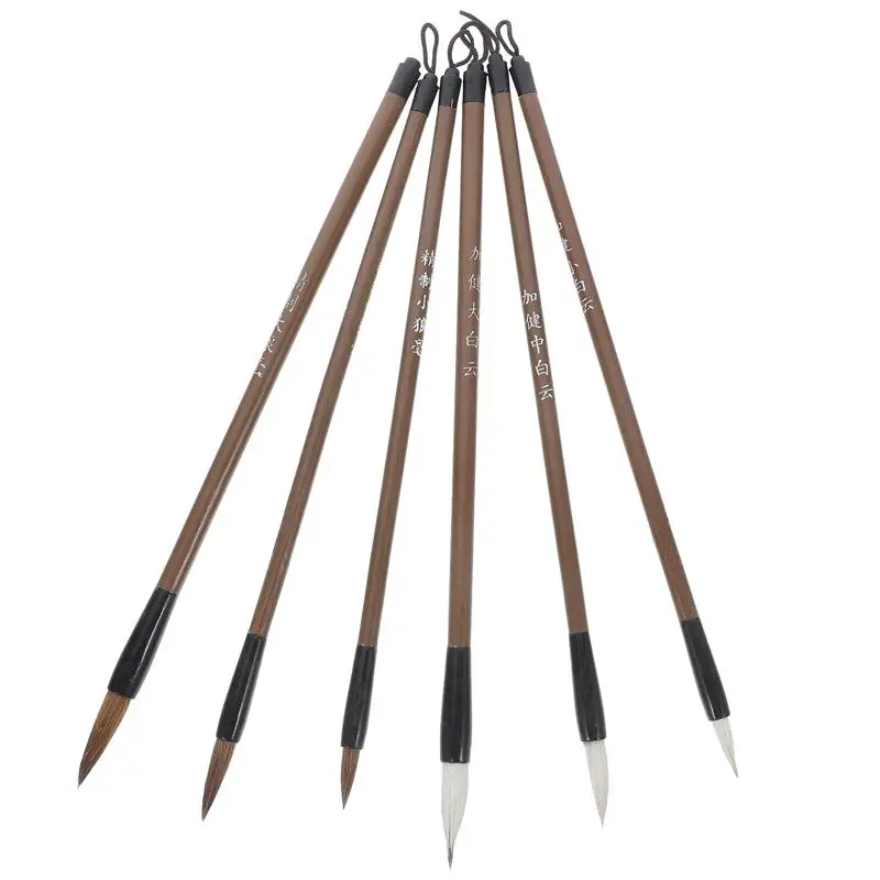 

6pcs Traditional Chinese Bamboo Wolf'S Hair Writing Brush For Calligraphy Painting Practice Writing Brushes Pens School Supply