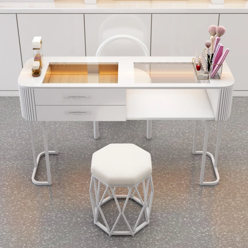 Luxury Glass Manicure Desk Simple Nordic Modern White Nail Tables Design Professionals Mesa De Manicure Salon Furniture HD50ZJ